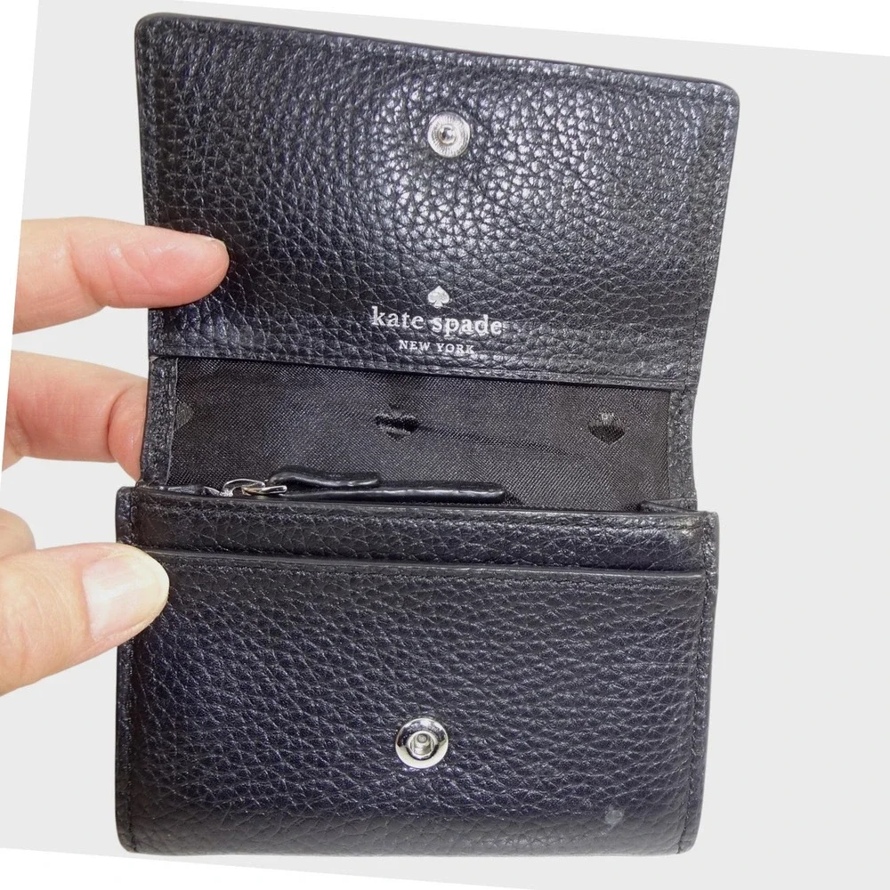 Kate Spade New York Small Flap Bifold Compact‎ Wallet in Black Pebbled Leather